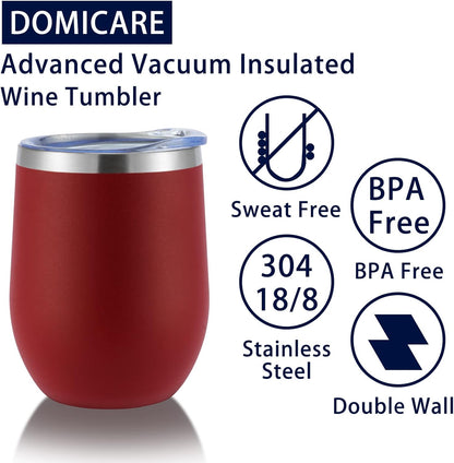 DOMICARE Stainless Steel Wine Tumbler Bulk with Lid, Personalized Insulated Tumblers Set, 12oz Travel Coffee Cups Pack of 1, Stainless steel