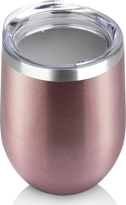DOMICARE Stainless Steel Wine Tumbler Bulk with Lid, Personalized Insulated Tumblers Set, 12oz Travel Coffee Cups Pack of 1, Stainless steel