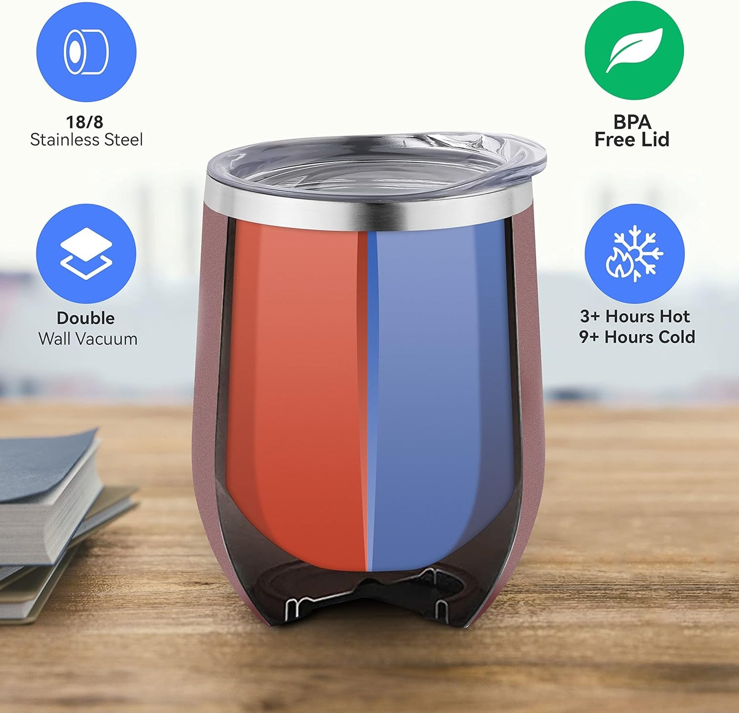 DOMICARE Stainless Steel Wine Tumbler Bulk with Lid, Personalized Insulated Tumblers Set, 12oz Travel Coffee Cups Pack of 1, Stainless steel