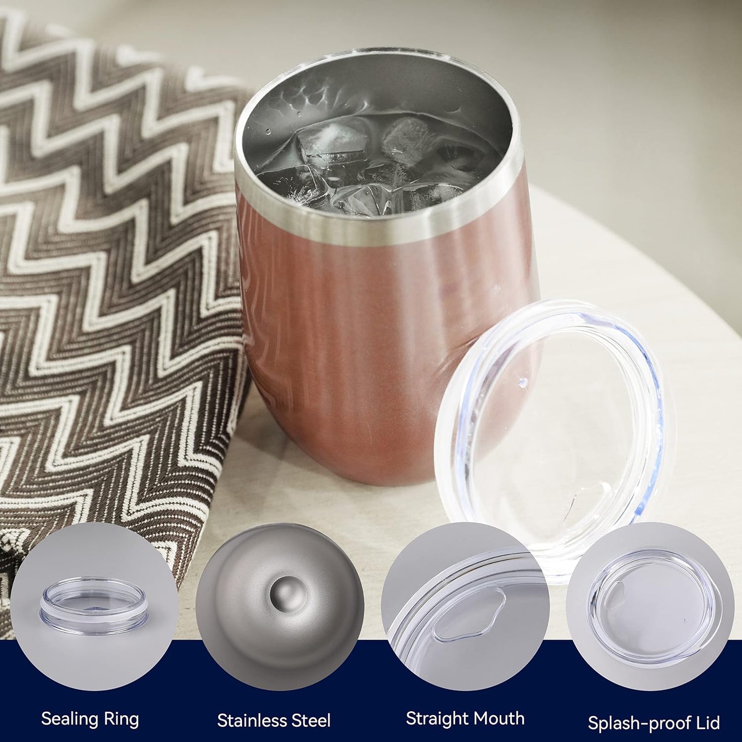 DOMICARE Stainless Steel Wine Tumbler Bulk with Lid, Personalized Insulated Tumblers Set, 12oz Travel Coffee Cups Pack of 1, Stainless steel
