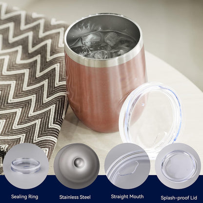 DOMICARE Stainless Steel Wine Tumbler Bulk with Lid, Personalized Insulated Tumblers Set, 12oz Travel Coffee Cups Pack of 1, Stainless steel