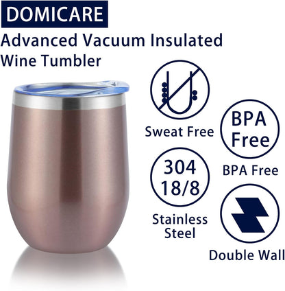 DOMICARE Stainless Steel Wine Tumbler Bulk with Lid, Personalized Insulated Tumblers Set, 12oz Travel Coffee Cups Pack of 1, Stainless steel