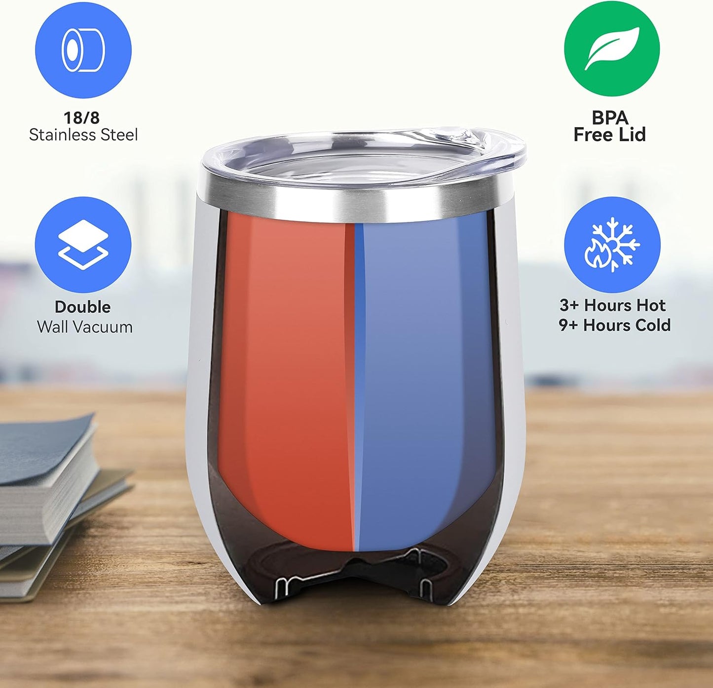 DOMICARE Stainless Steel Wine Tumbler Bulk with Lid, Personalized Insulated Tumblers Set, 12oz Travel Coffee Cups Pack of 1, Stainless steel