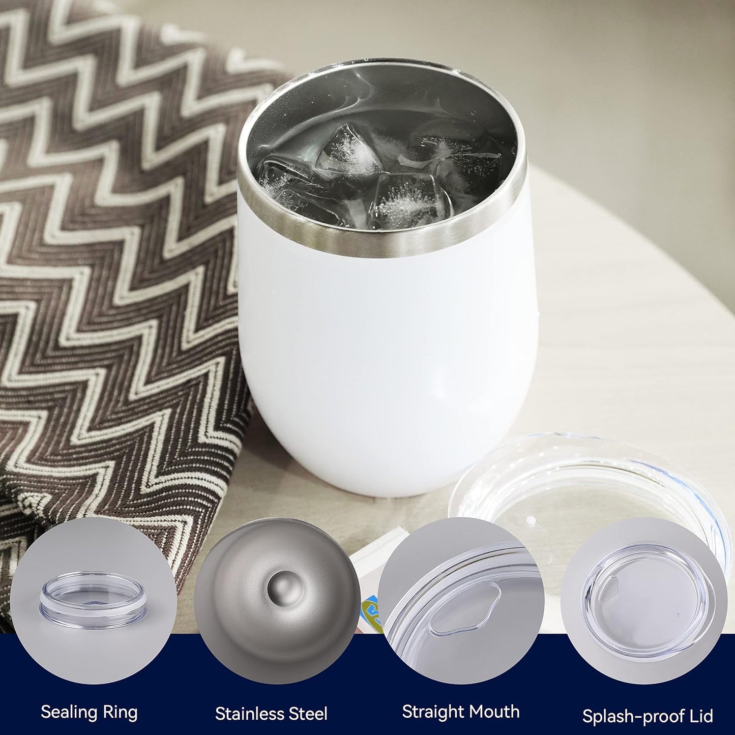 DOMICARE Stainless Steel Wine Tumbler Bulk with Lid, Personalized Insulated Tumblers Set, 12oz Travel Coffee Cups Pack of 1, Stainless steel