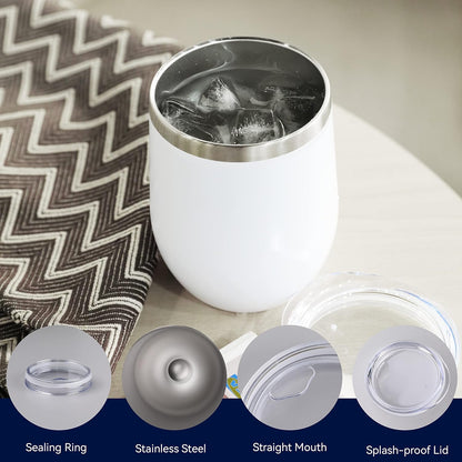 DOMICARE Stainless Steel Wine Tumbler Bulk with Lid, Personalized Insulated Tumblers Set, 12oz Travel Coffee Cups Pack of 1, Stainless steel