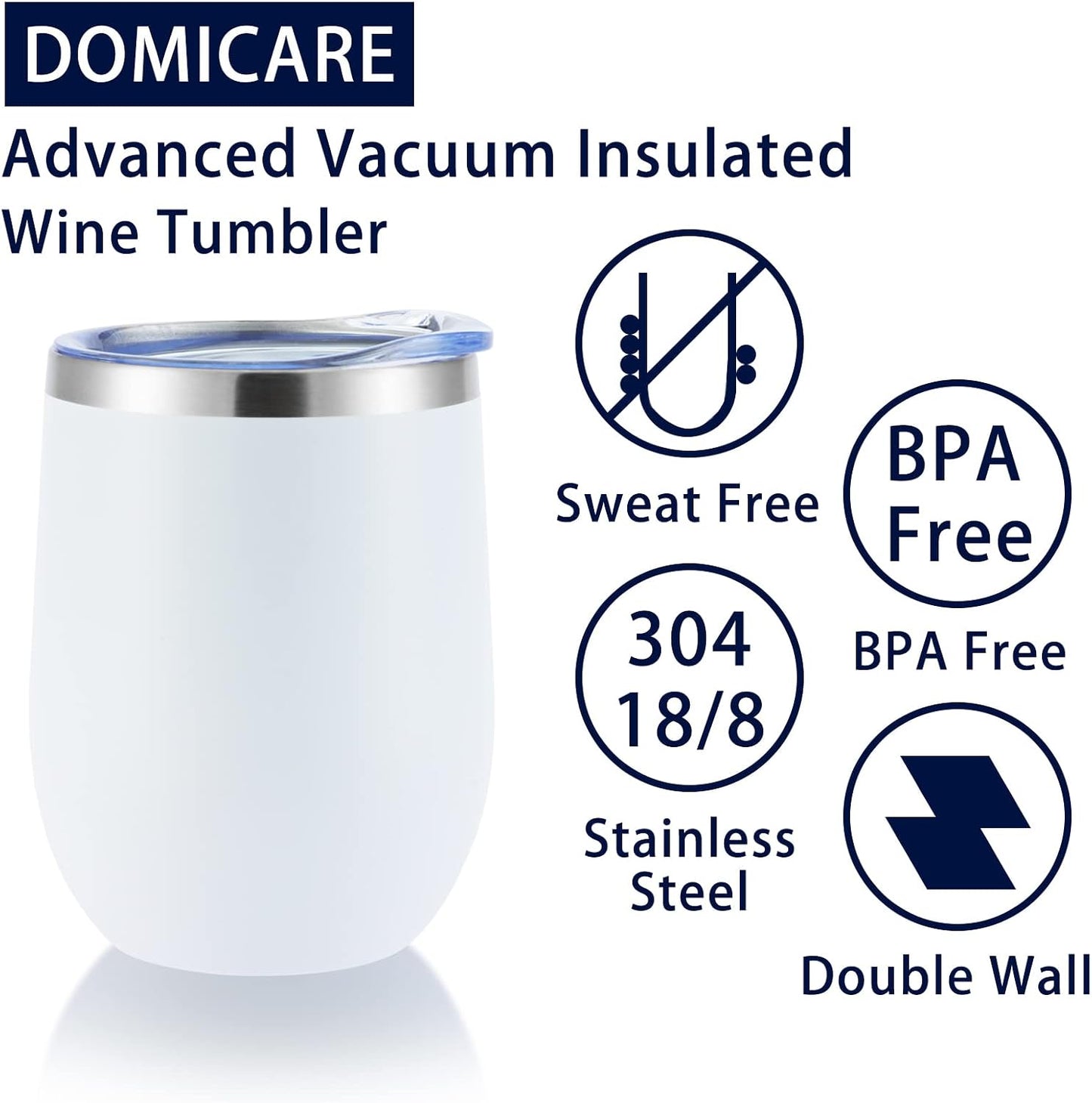 DOMICARE Stainless Steel Wine Tumbler Bulk with Lid, Personalized Insulated Tumblers Set, 12oz Travel Coffee Cups Pack of 1, Stainless steel