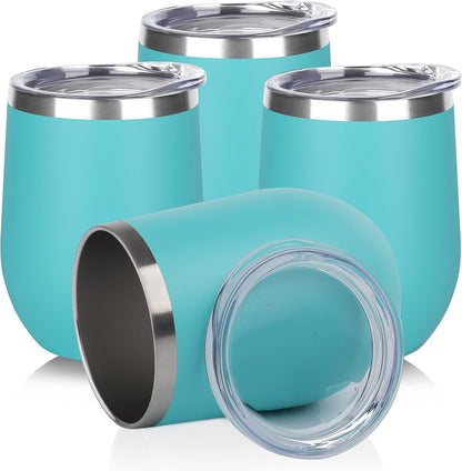 DOMICARE Stainless Steel Wine Tumbler Bulk with Lid, Personalized Insulated Tumblers Set, 12oz Travel Coffee Cups Pack of 1, Stainless steel