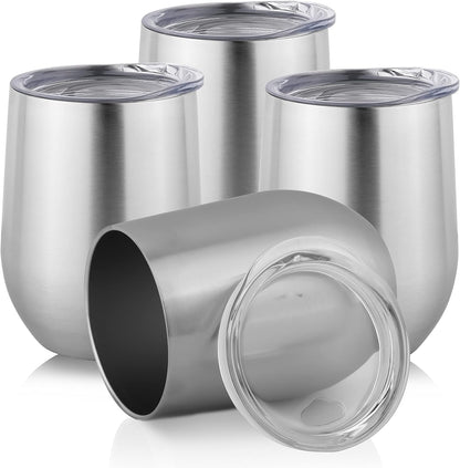 DOMICARE Stainless Steel Wine Tumbler Bulk with Lid, Personalized Insulated Tumblers Set, 12oz Travel Coffee Cups Pack of 1, Stainless steel