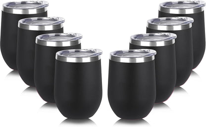 DOMICARE Stainless Steel Wine Tumbler Bulk with Lid, Personalized Insulated Tumblers Set, 12oz Travel Coffee Cups Pack of 1, Stainless steel