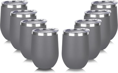 DOMICARE Stainless Steel Wine Tumbler Bulk with Lid, Personalized Insulated Tumblers Set, 12oz Travel Coffee Cups Pack of 1, Stainless steel