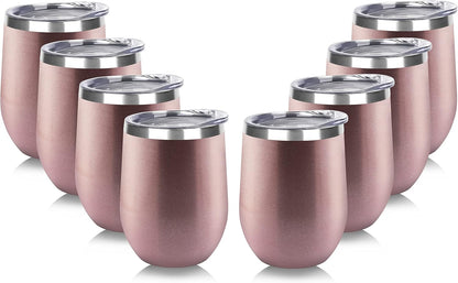 DOMICARE Stainless Steel Wine Tumbler Bulk with Lid, Personalized Insulated Tumblers Set, 12oz Travel Coffee Cups Pack of 1, Stainless steel
