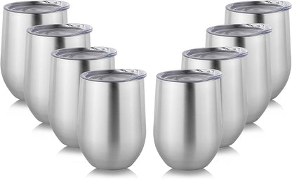 DOMICARE Stainless Steel Wine Tumbler Bulk with Lid, Personalized Insulated Tumblers Set, 12oz Travel Coffee Cups Pack of 1, Stainless steel