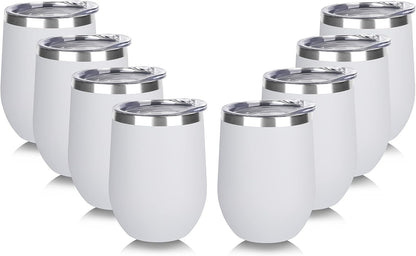 DOMICARE Stainless Steel Wine Tumbler Bulk with Lid, Personalized Insulated Tumblers Set, 12oz Travel Coffee Cups Pack of 1, Stainless steel