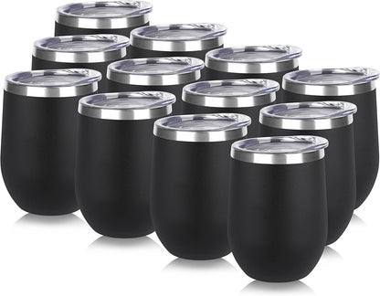 DOMICARE Stainless Steel Wine Tumbler Bulk with Lid, Personalized Insulated Tumblers Set, 12oz Travel Coffee Cups Pack of 1, Stainless steel