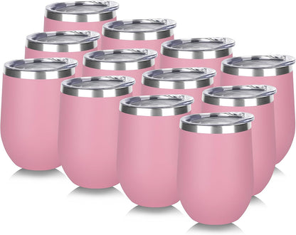 DOMICARE Stainless Steel Wine Tumbler Bulk with Lid, Personalized Insulated Tumblers Set, 12oz Travel Coffee Cups Pack of 1, Stainless steel