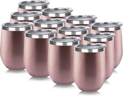 DOMICARE Stainless Steel Wine Tumbler Bulk with Lid, Personalized Insulated Tumblers Set, 12oz Travel Coffee Cups Pack of 1, Stainless steel