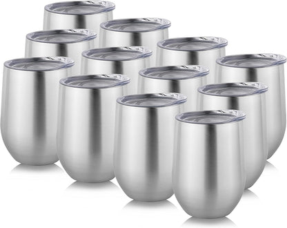 DOMICARE Stainless Steel Wine Tumbler Bulk with Lid, Personalized Insulated Tumblers Set, 12oz Travel Coffee Cups Pack of 1, Stainless steel