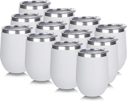 DOMICARE Stainless Steel Wine Tumbler Bulk with Lid, Personalized Insulated Tumblers Set, 12oz Travel Coffee Cups Pack of 1, Stainless steel