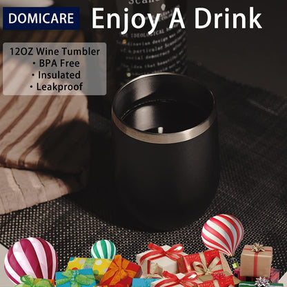 DOMICARE Stainless Steel Wine Tumbler Bulk with Lid, Personalized Insulated Tumblers Set, 12oz Travel Coffee Cups Pack of 1, Stainless steel
