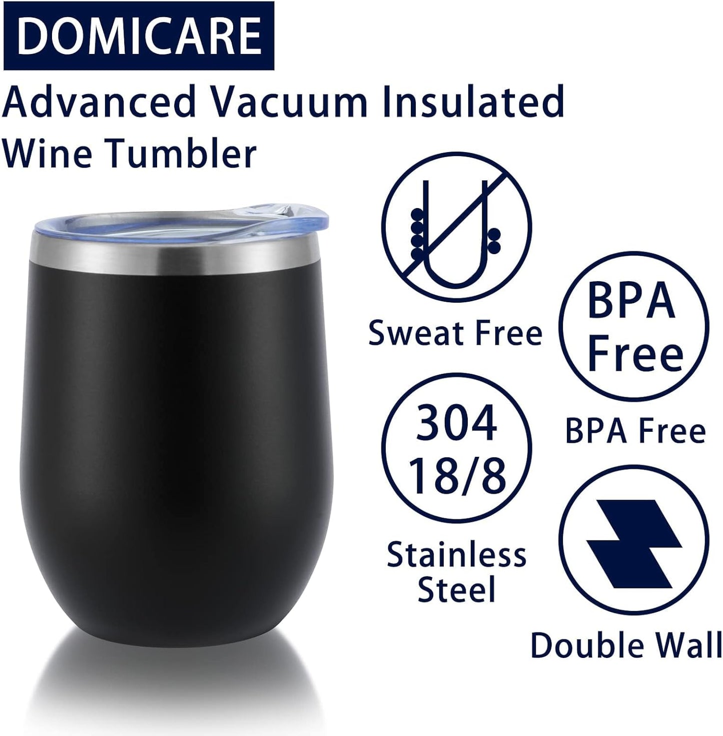 DOMICARE Stainless Steel Wine Tumbler Bulk with Lid, Personalized Insulated Tumblers Set, 12oz Travel Coffee Cups Pack of 1, Stainless steel