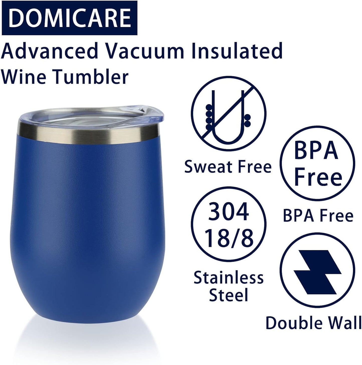DOMICARE Stainless Steel Wine Tumbler Bulk with Lid, Personalized Insulated Tumblers Set, 12oz Travel Coffee Cups Pack of 1, Stainless steel