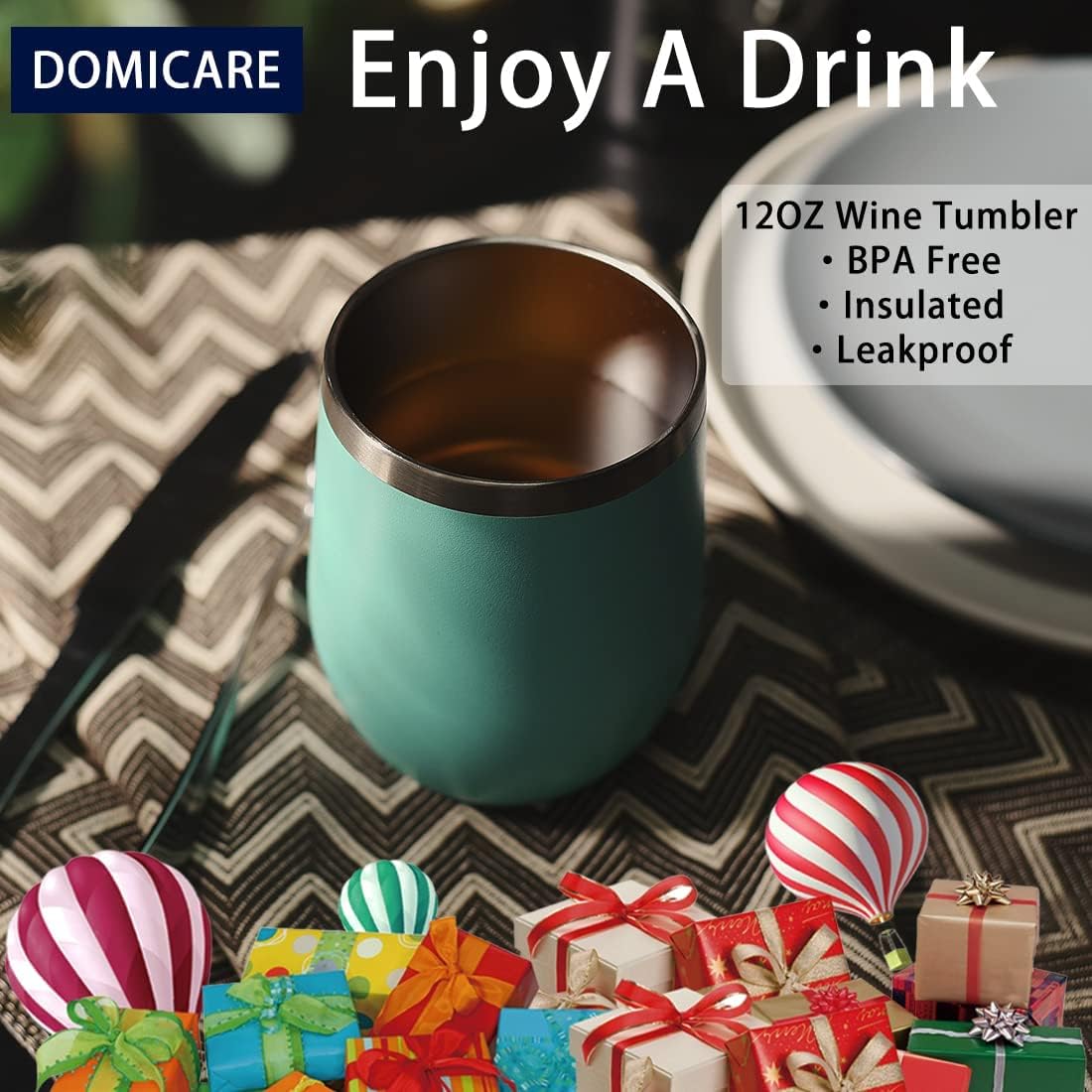 DOMICARE Stainless Steel Wine Tumbler Bulk with Lid, Personalized Insulated Tumblers Set, 12oz Travel Coffee Cups Pack of 1, Stainless steel