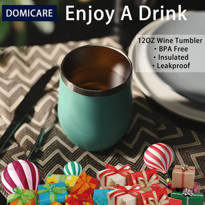 DOMICARE Stainless Steel Wine Tumbler Bulk with Lid, Personalized Insulated Tumblers Set, 12oz Travel Coffee Cups Pack of 1, Stainless steel