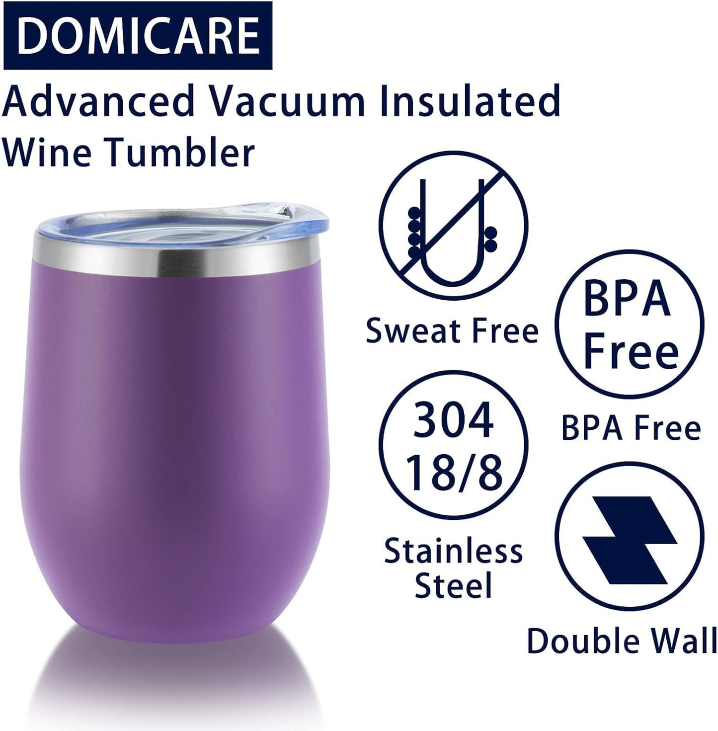 DOMICARE Stainless Steel Wine Tumbler Bulk with Lid, Personalized Insulated Tumblers Set, 12oz Travel Coffee Cups Pack of 1, Stainless steel