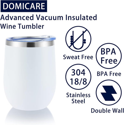 DOMICARE Stainless Steel Wine Tumbler Bulk with Lid, Personalized Insulated Tumblers Set, 12oz Travel Coffee Cups Pack of 1, Stainless steel