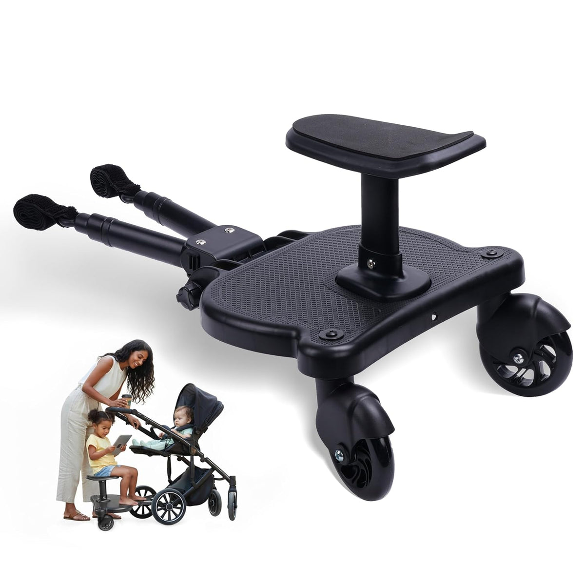 2026 New-Universal Stroller Board with Detachable Seat | 2 in 1 Sit and Stand Toddler Stroller Seat Attachment | Stroller Board Attachment for Toddler | Holds Children Up to 55 LBs