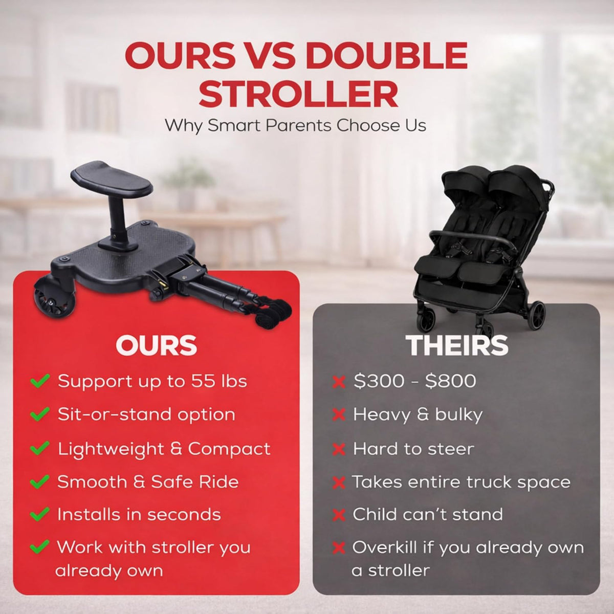 2026 New-Universal Stroller Board with Detachable Seat | 2 in 1 Sit and Stand Toddler Stroller Seat Attachment | Stroller Board Attachment for Toddler | Holds Children Up to 55 LBs