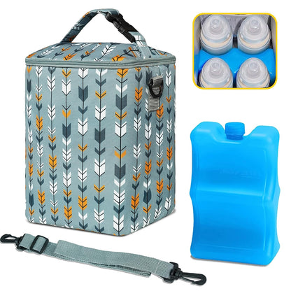 Breastmilk Cooler Bag with Ice Pack Fits 4 Baby Bottles Up To 9 Ounce Insulated Baby Bottle Bag Breast Milk Cooler on the Go with Strap Cooler Bag for Nursing Mom Daycare or Travel