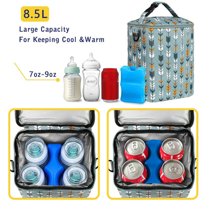Breastmilk Cooler Bag with Ice Pack Fits 4 Baby Bottles Up To 9 Ounce Insulated Baby Bottle Bag Breast Milk Cooler on the Go with Strap Cooler Bag for Nursing Mom Daycare or Travel