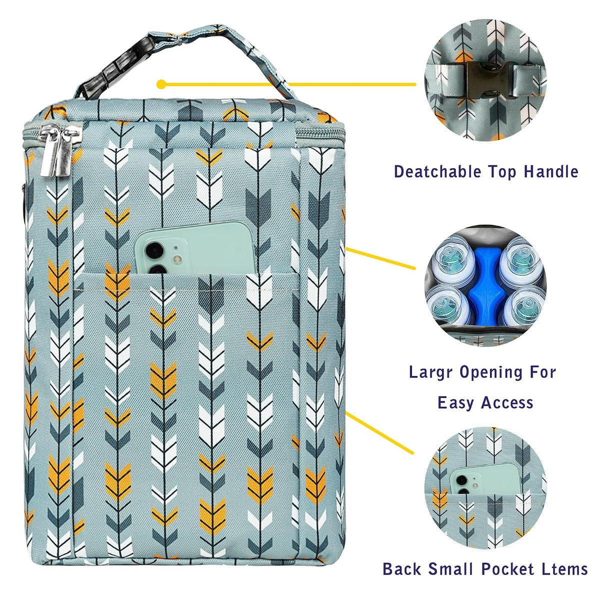Breastmilk Cooler Bag with Ice Pack Fits 4 Baby Bottles Up To 9 Ounce Insulated Baby Bottle Bag Breast Milk Cooler on the Go with Strap Cooler Bag for Nursing Mom Daycare or Travel