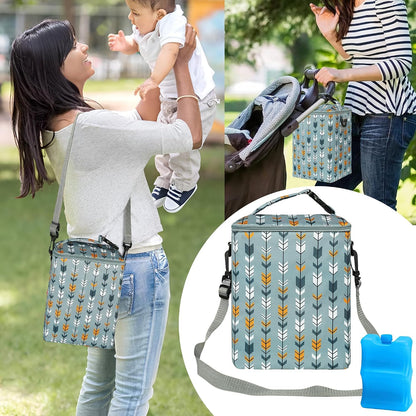Breastmilk Cooler Bag with Ice Pack Fits 4 Baby Bottles Up To 9 Ounce Insulated Baby Bottle Bag Breast Milk Cooler on the Go with Strap Cooler Bag for Nursing Mom Daycare or Travel