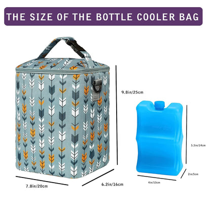 Breastmilk Cooler Bag with Ice Pack Fits 4 Baby Bottles Up To 9 Ounce Insulated Baby Bottle Bag Breast Milk Cooler on the Go with Strap Cooler Bag for Nursing Mom Daycare or Travel