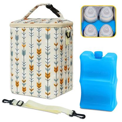Breastmilk Cooler Bag with Ice Pack Fits 4 Baby Bottles Up To 9 Ounce Insulated Baby Bottle Bag Breast Milk Cooler on the Go with Strap Cooler Bag for Nursing Mom Daycare or Travel