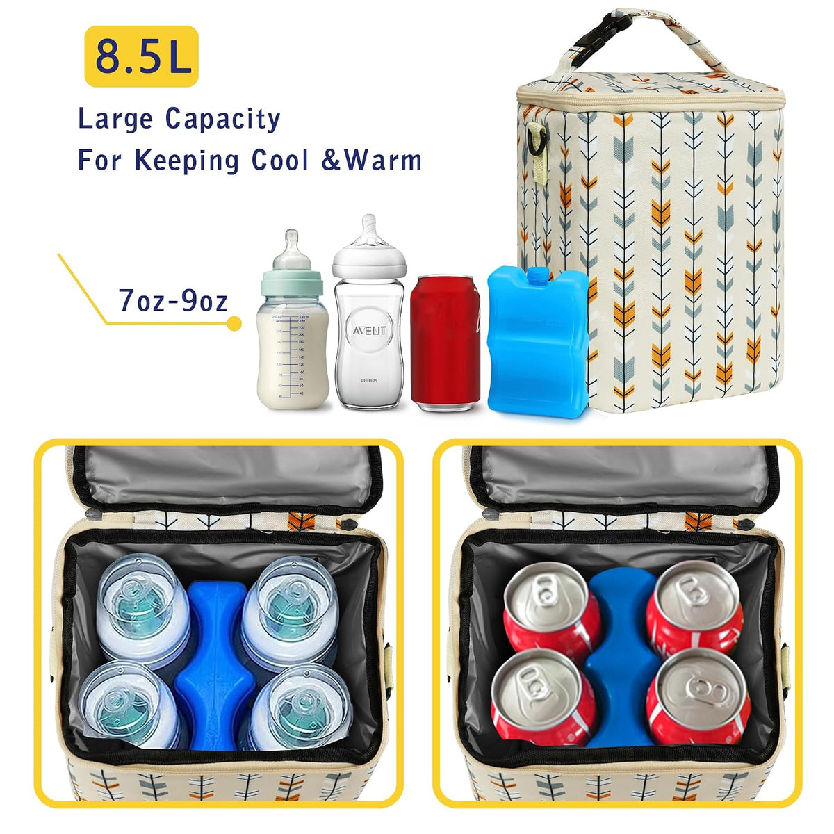 Breastmilk Cooler Bag with Ice Pack Fits 4 Baby Bottles Up To 9 Ounce Insulated Baby Bottle Bag Breast Milk Cooler on the Go with Strap Cooler Bag for Nursing Mom Daycare or Travel