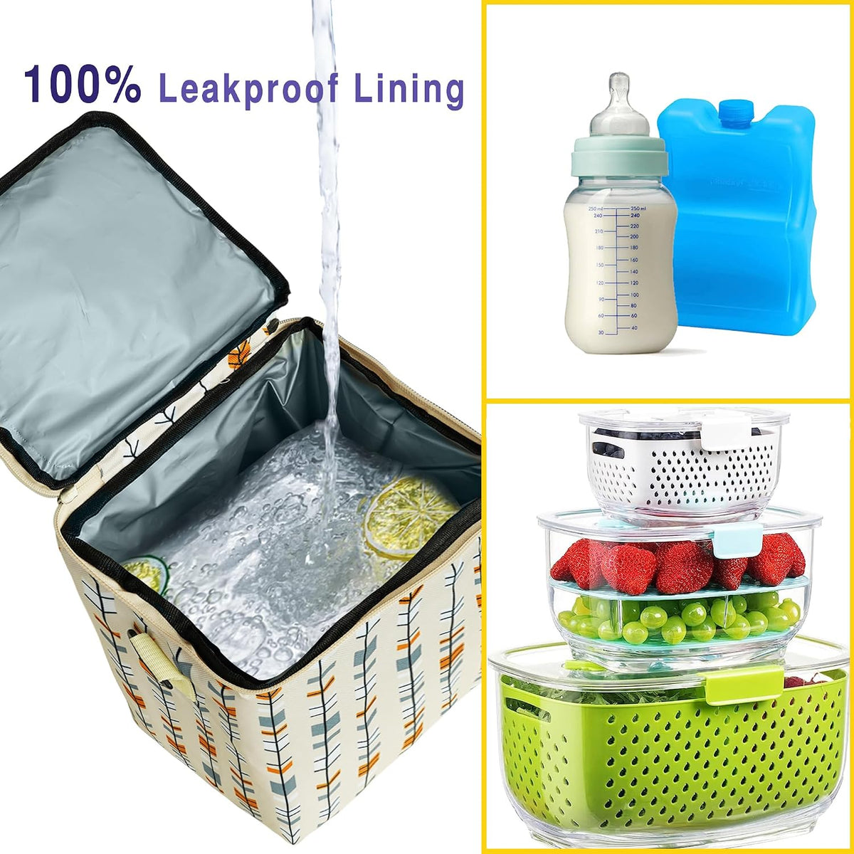 Breastmilk Cooler Bag with Ice Pack Fits 4 Baby Bottles Up To 9 Ounce Insulated Baby Bottle Bag Breast Milk Cooler on the Go with Strap Cooler Bag for Nursing Mom Daycare or Travel