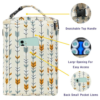 Breastmilk Cooler Bag with Ice Pack Fits 4 Baby Bottles Up To 9 Ounce Insulated Baby Bottle Bag Breast Milk Cooler on the Go with Strap Cooler Bag for Nursing Mom Daycare or Travel