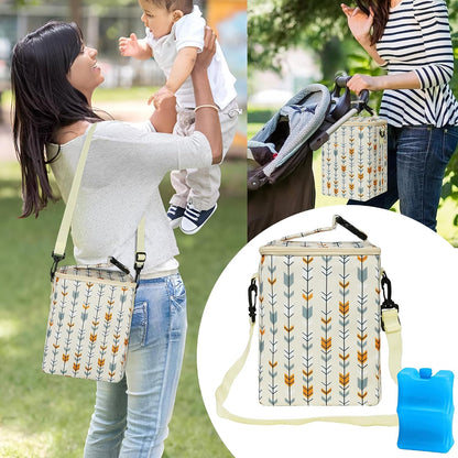 Breastmilk Cooler Bag with Ice Pack Fits 4 Baby Bottles Up To 9 Ounce Insulated Baby Bottle Bag Breast Milk Cooler on the Go with Strap Cooler Bag for Nursing Mom Daycare or Travel