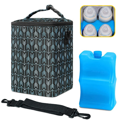 Breastmilk Cooler Bag with Ice Pack Fits 4 Baby Bottles Up To 9 Ounce Insulated Baby Bottle Bag Breast Milk Cooler on the Go with Strap Cooler Bag for Nursing Mom Daycare or Travel