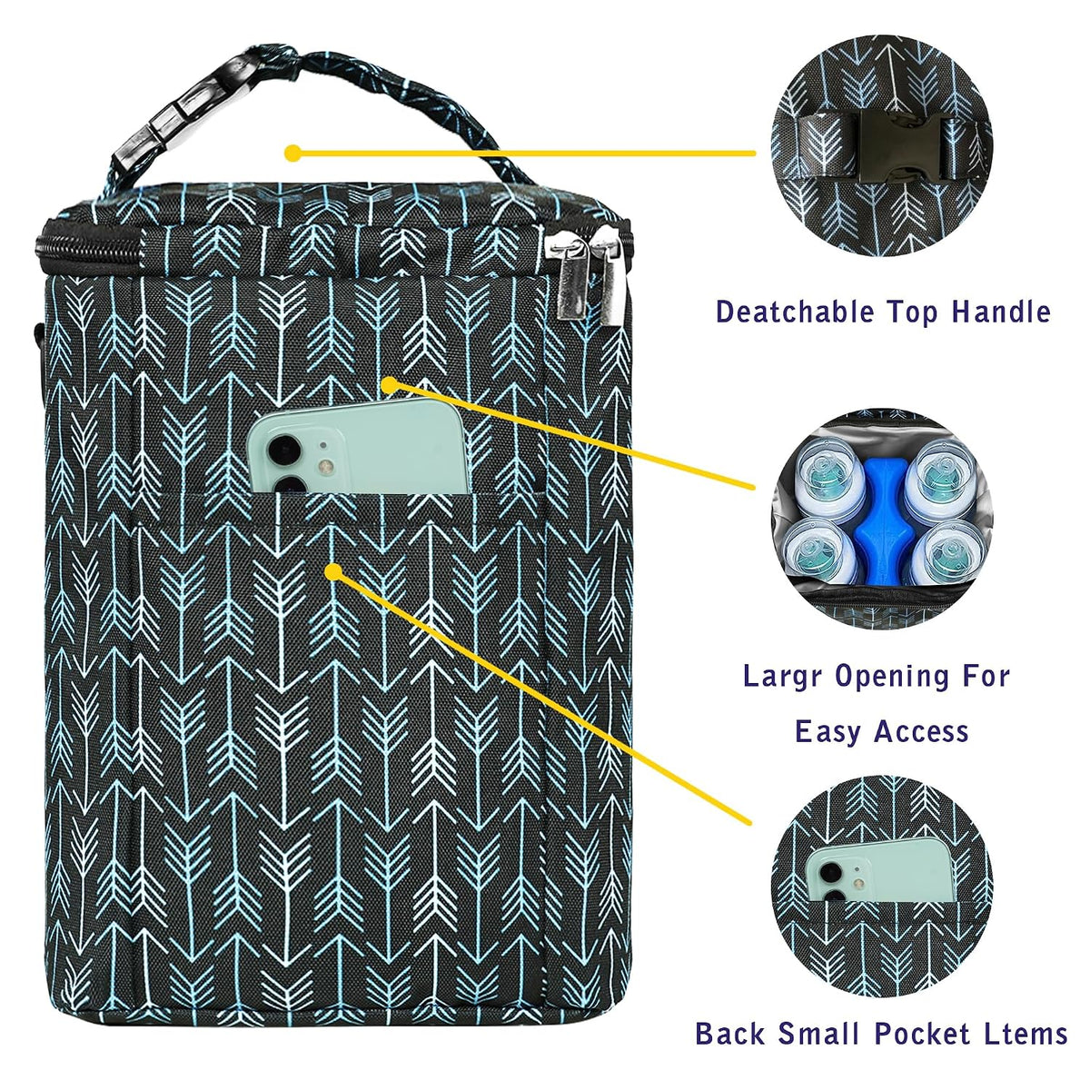 Breastmilk Cooler Bag with Ice Pack Fits 4 Baby Bottles Up To 9 Ounce Insulated Baby Bottle Bag Breast Milk Cooler on the Go with Strap Cooler Bag for Nursing Mom Daycare or Travel