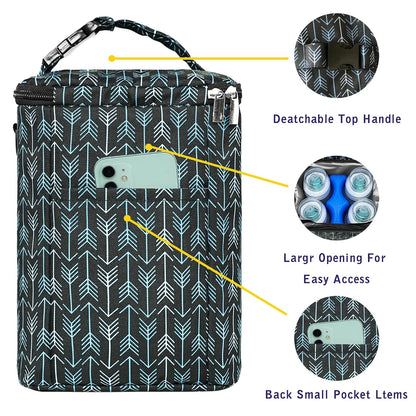 Breastmilk Cooler Bag with Ice Pack Fits 4 Baby Bottles Up To 9 Ounce Insulated Baby Bottle Bag Breast Milk Cooler on the Go with Strap Cooler Bag for Nursing Mom Daycare or Travel