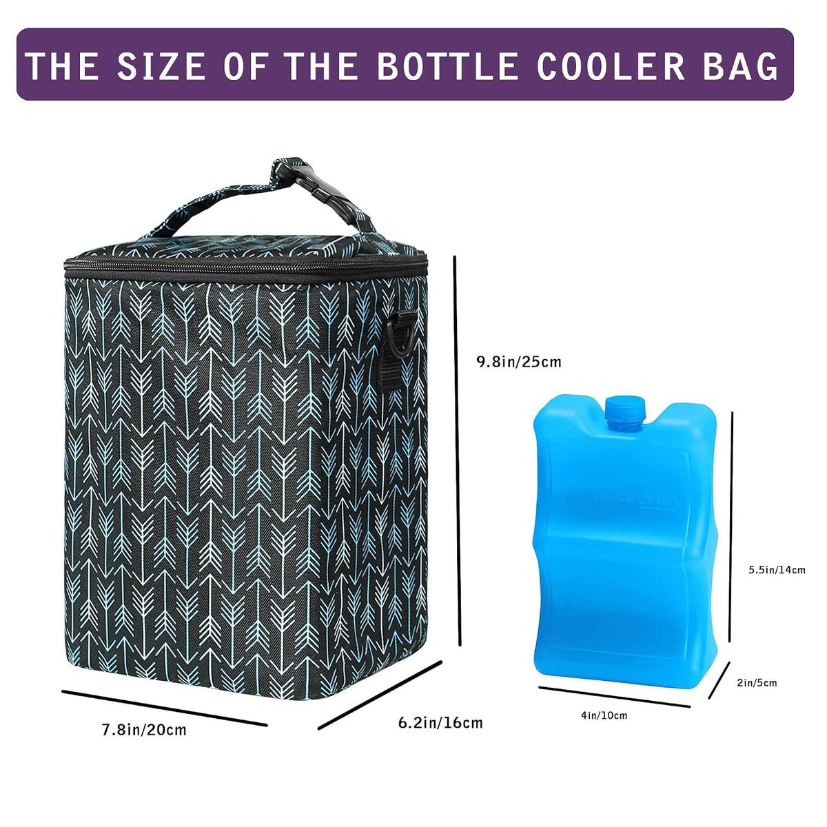 Breastmilk Cooler Bag with Ice Pack Fits 4 Baby Bottles Up To 9 Ounce Insulated Baby Bottle Bag Breast Milk Cooler on the Go with Strap Cooler Bag for Nursing Mom Daycare or Travel
