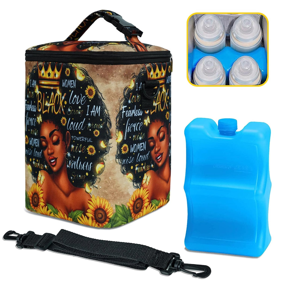 Breastmilk Cooler Bag with Ice Pack Fits 4 Baby Bottles Up To 9 Ounce Insulated Baby Bottle Bag Breast Milk Cooler on the Go with Strap Cooler Bag for Nursing Mom Daycare or Travel