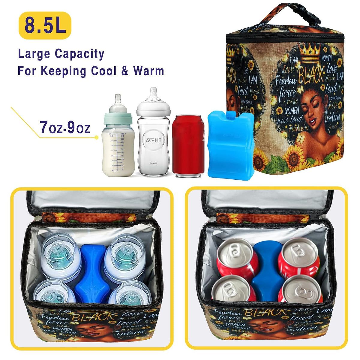 Breastmilk Cooler Bag with Ice Pack Fits 4 Baby Bottles Up To 9 Ounce Insulated Baby Bottle Bag Breast Milk Cooler on the Go with Strap Cooler Bag for Nursing Mom Daycare or Travel