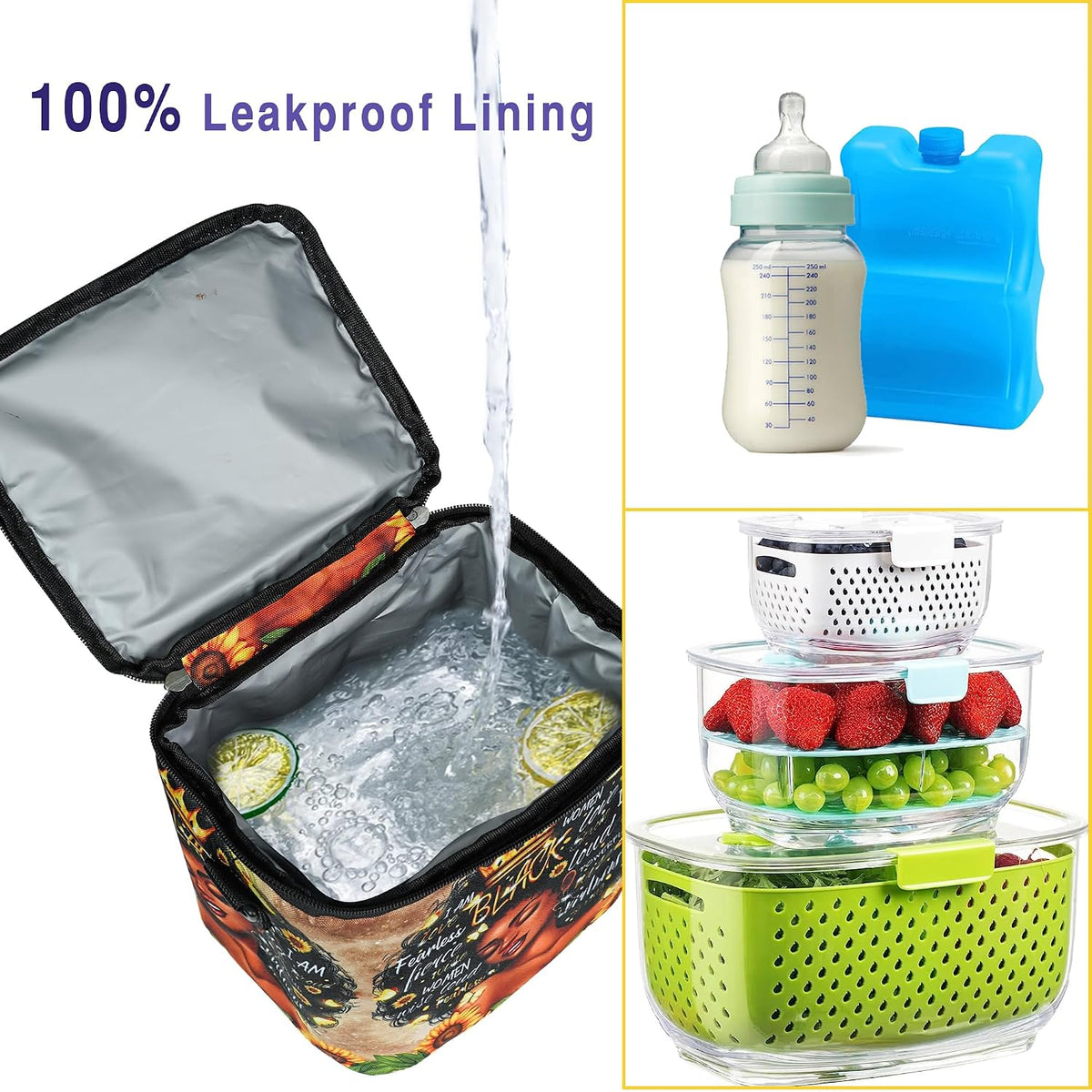 Breastmilk Cooler Bag with Ice Pack Fits 4 Baby Bottles Up To 9 Ounce Insulated Baby Bottle Bag Breast Milk Cooler on the Go with Strap Cooler Bag for Nursing Mom Daycare or Travel