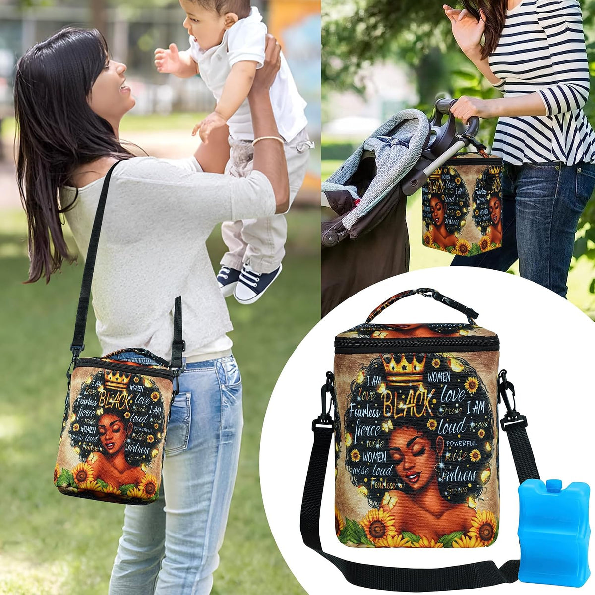 Breastmilk Cooler Bag with Ice Pack Fits 4 Baby Bottles Up To 9 Ounce Insulated Baby Bottle Bag Breast Milk Cooler on the Go with Strap Cooler Bag for Nursing Mom Daycare or Travel