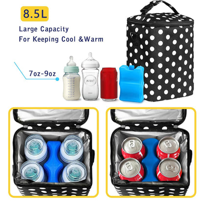 Breastmilk Cooler Bag with Ice Pack Fits 4 Baby Bottles Up To 9 Ounce Insulated Baby Bottle Bag Breast Milk Cooler on the Go with Strap Cooler Bag for Nursing Mom Daycare or Travel